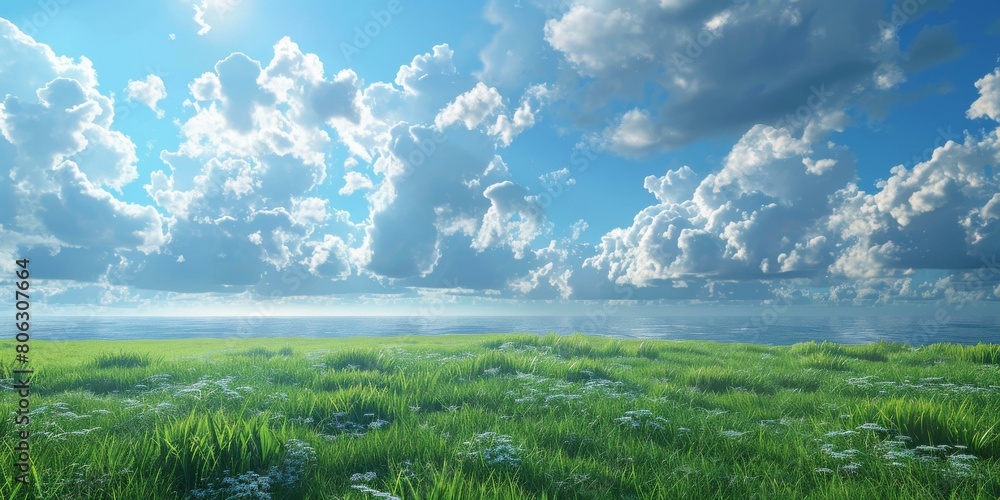 Green Grass Field Under Blue Sky and White Clouds
