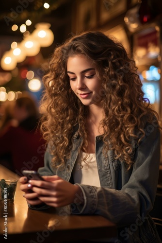 Curly Blonde Woman in Blue Jean Jacket Using Phone