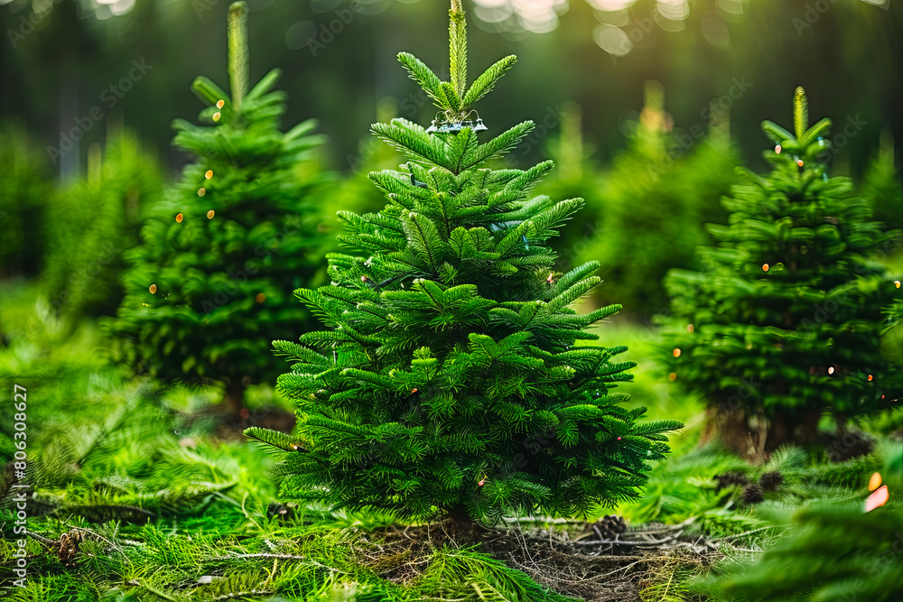 Christmas trees in a field. Christmas trees in a field.