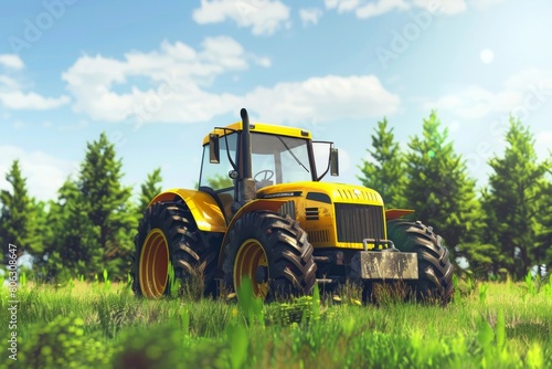 Yellow Toy Tractor on a Grassy Field - Farming Agricultural Theme