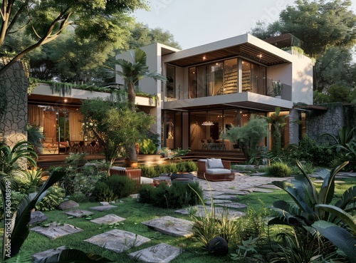 Courtyard house with natural elements and contemporary design © Adobe Contributor
