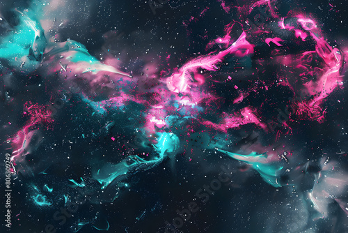 Neon galaxy with cosmic swirls and stars in pink and turquoise. A celestial wonder.