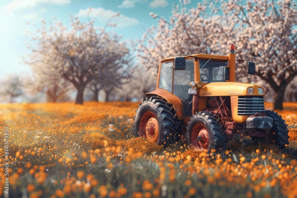 Yellow Toy Tractor on a Grassy Field - Farming Agricultural Theme Yellow Toy Tractor on a Grassy Field - Farming Agricultural Theme