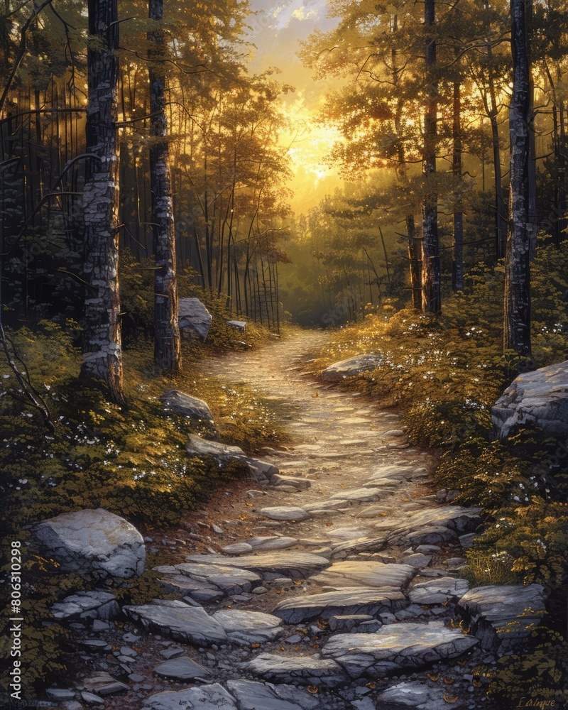 Obraz premium The Rocky Path Through The Forest