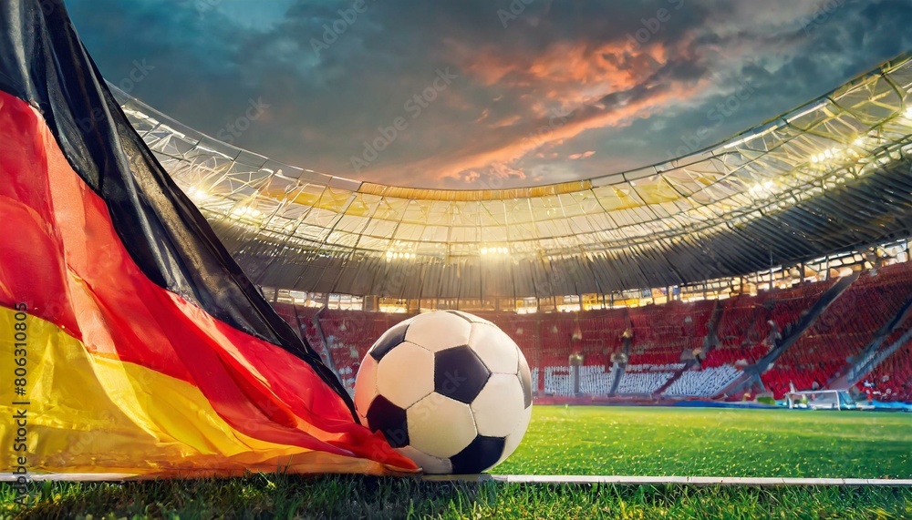 Naklejka premium German flag with football in a stadium for the European Championship 2024