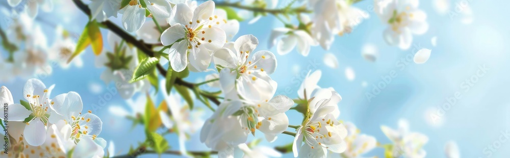 Beautiful white rosehip flowers on blue spring background. Beautiful white rosehip flowers on blue spring background.