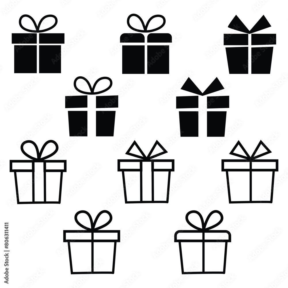 Monochrome Vector Icons of Gift Box and Hand Monochrome Vector Icons of Gift Box and Hand