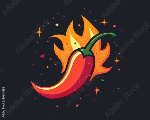 A red chili pepper with flames. photo