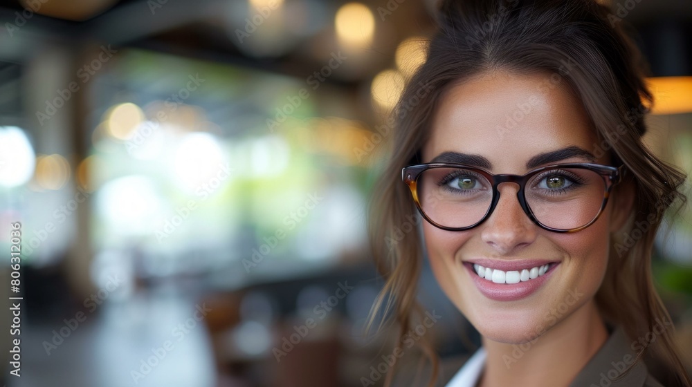 Portrait of a beautiful young woman smiling wearing glasses Portrait of a beautiful young woman smiling wearing glasses
