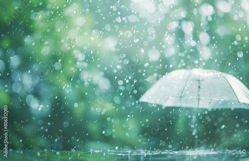 Wallpaper Mural Rainwater droplets a transparent umbrella in the soft green natural background, Monsoon concept Torontodigital.ca