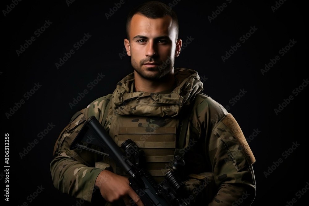 Soldier in Camouflage Holding Gun Soldier in Camouflage Holding Gun