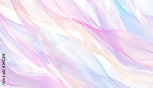 soft pastel rainbow background with soft white and pink flowing sheer fabric draped, flowing fabric.