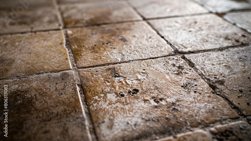 A close up of a tile floor with brown and white tiles.