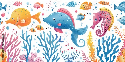 Underwater World Illustration with Colorful Fish and Coral photo