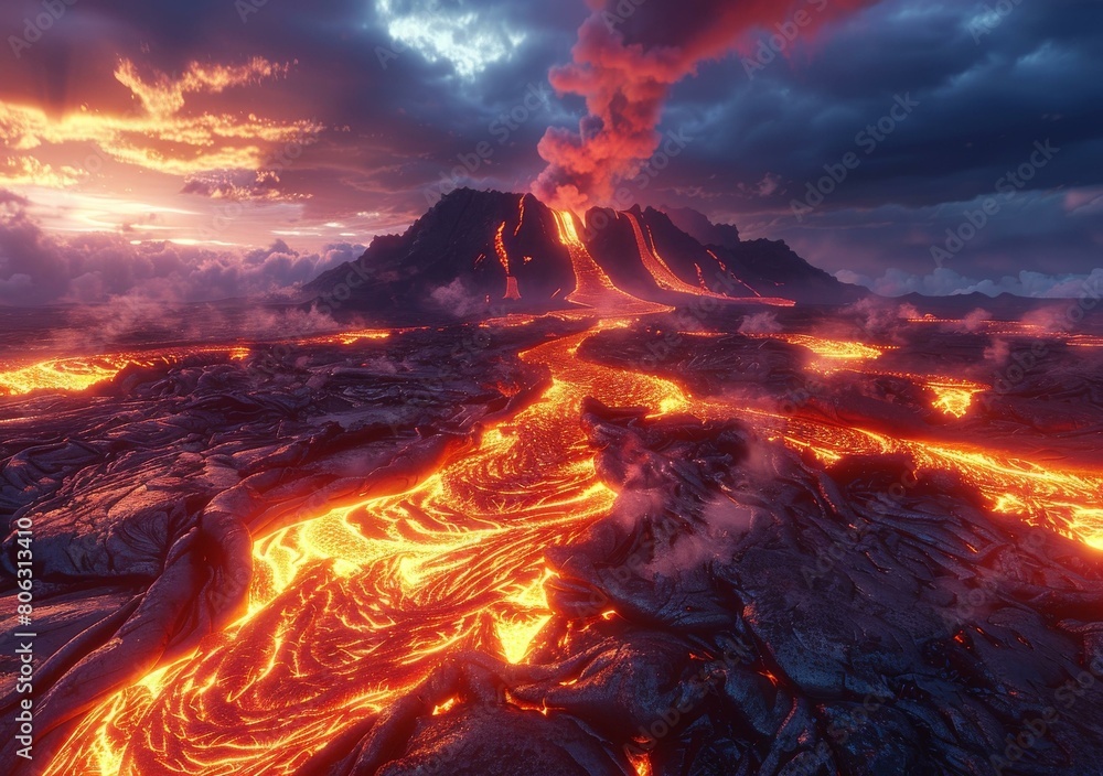 Lava Flowing Down a Volcano