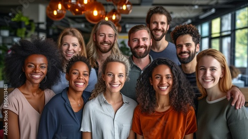 Group of diverse business professionals smiling and posing for a photo
