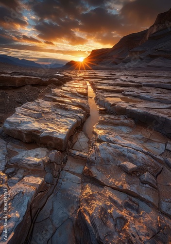 Beautiful sunset over a rocky landscape