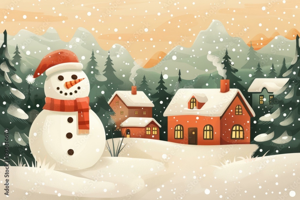 Snowy Village and Snowman Snowy Village and Snowman