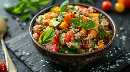 Bulgur wheat salad with roasted vegetables and fresh herbs