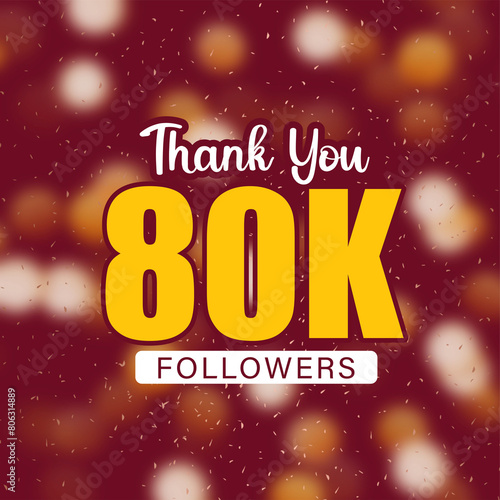 Thank You 80K Followers celebration happy post design with golden colors bokeh and dark red background