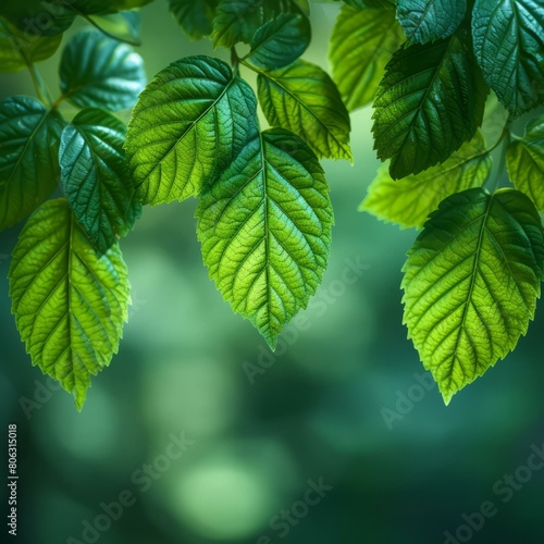 Close-up of fresh green leaves with blurred background photo