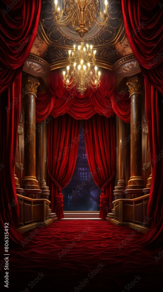 Red velvet curtains in a theater