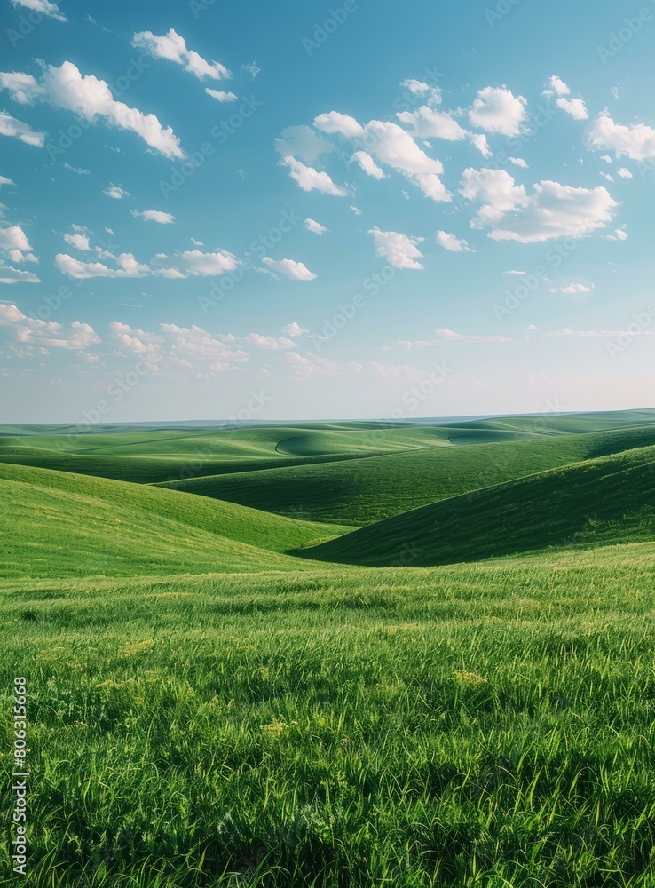 Amazing landscape with green hills and blue sky
