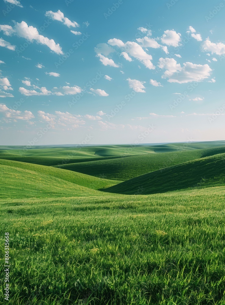 Obraz premium Amazing landscape with green hills and blue sky