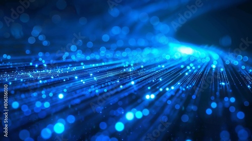 Blue light streak, fiber optic, speed line, futuristic background for 5g or 6g technology wireless data transmission, high-speed internet in abstract