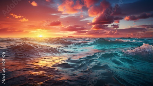Beautiful sunset over the ocean photo