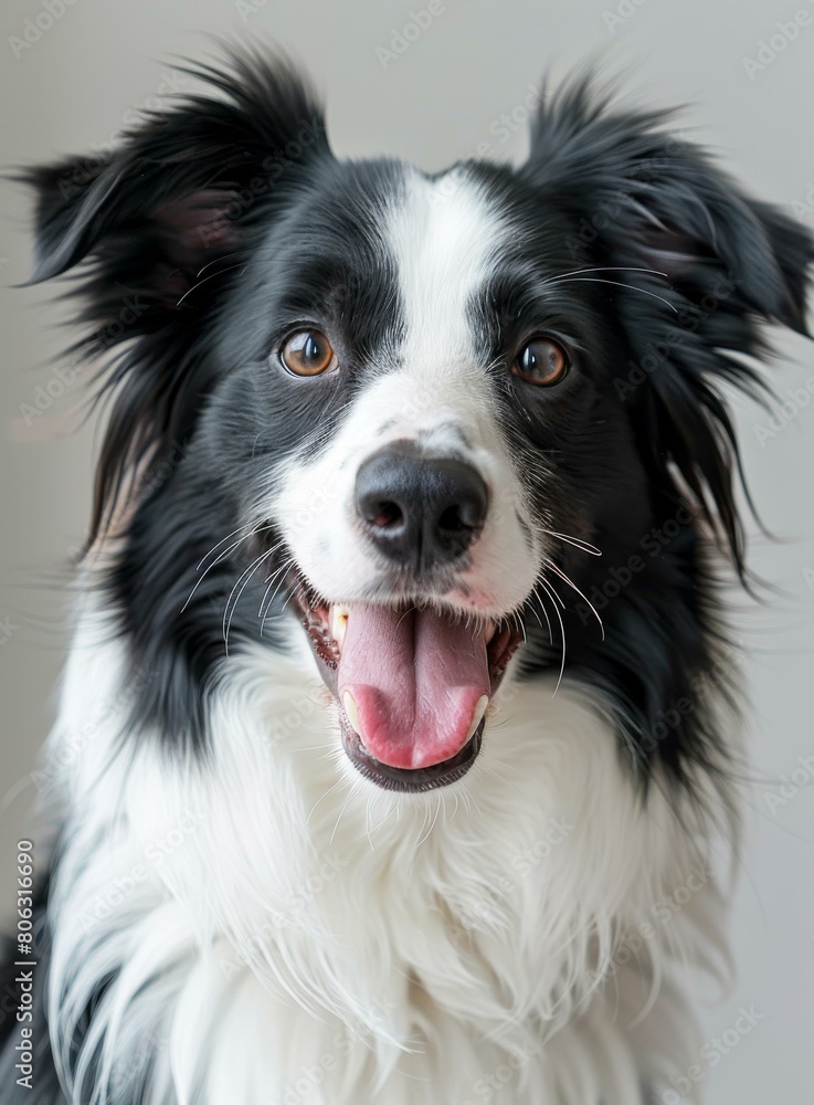 A cute Border Collie dog with a happy expression on its face