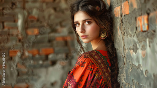 pretty young woman in national clothes, woman with traditional clothes, pretty girl portrait © Gegham