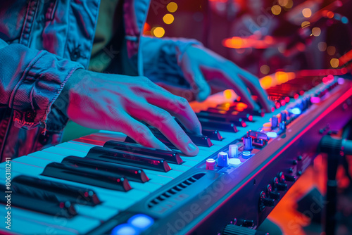  man plays the keyboard in a disco. photo