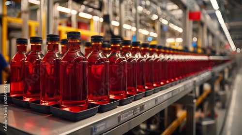 Bottling line. plastic bottles with beverages in a pristine, well-illuminated factory setting