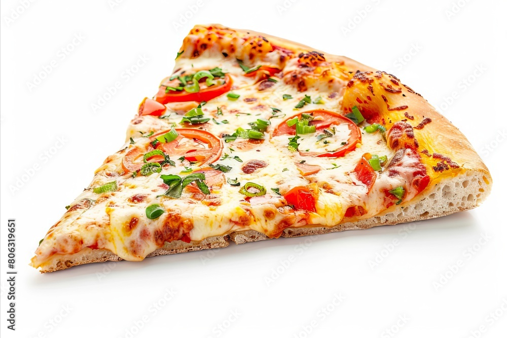 A slice of pizza with tomatoes and cheese. A slice of pizza with tomatoes and cheese.