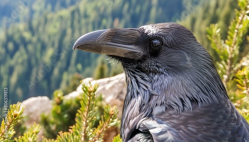 raven bird corvus corax close up