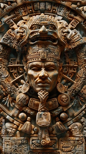 A large stone sculpture of an ancient mayan head. © VISUAL BACKGROUND