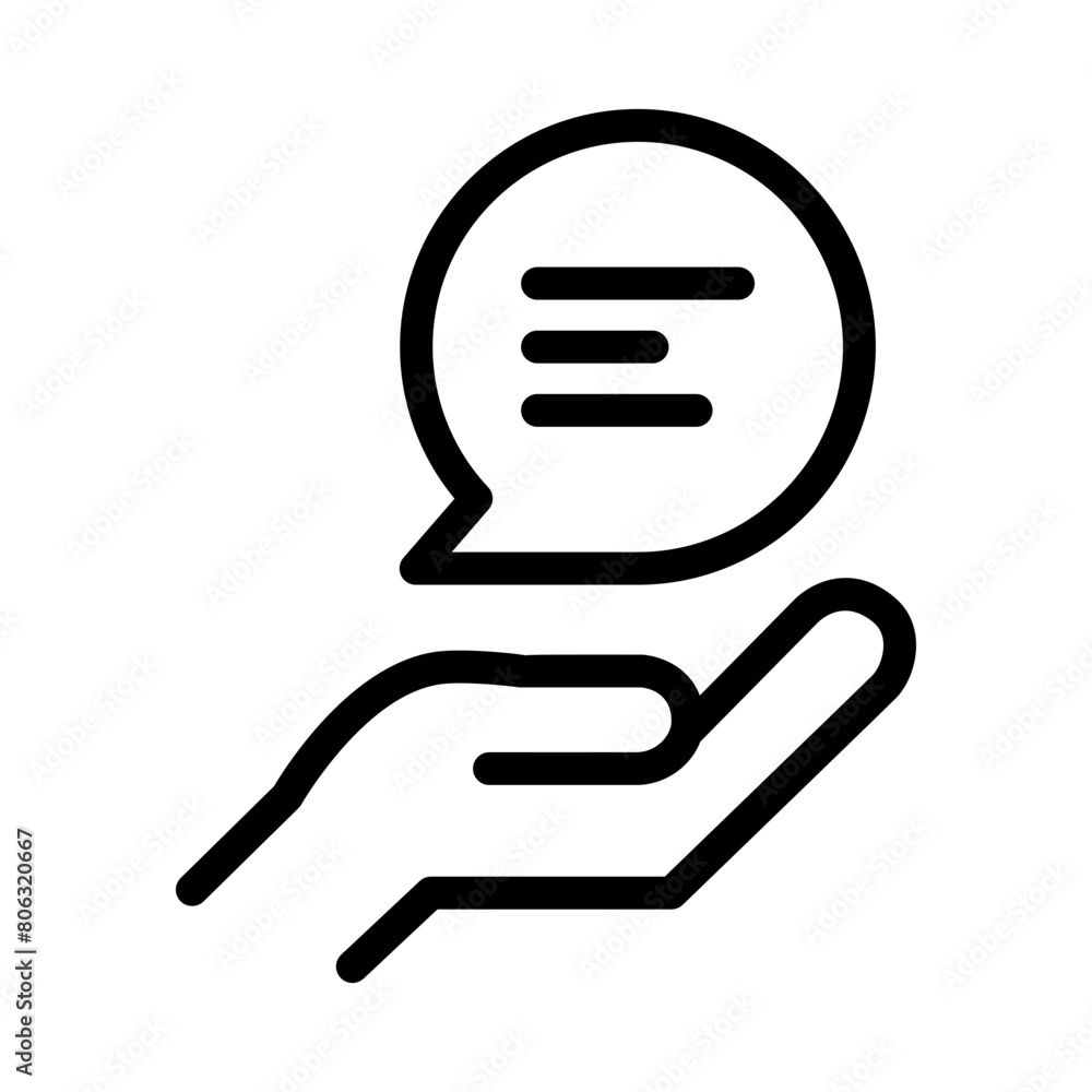 Chat icon. Image of a hand inviting conversation. Icon about a conversation in the line style Chat icon. Image of a hand inviting conversation. Icon about a conversation in the line style