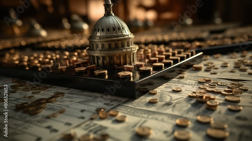 Miniature United States Capitol Building and coins photo