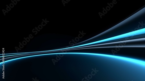 Glowing blue Neon Lights on a dark Background with Copy Space