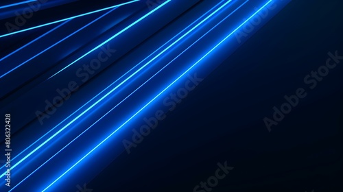 Glowing blue Neon Lights on a dark Background with Copy Space