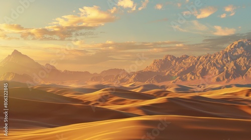 desert and mountains on golden hour