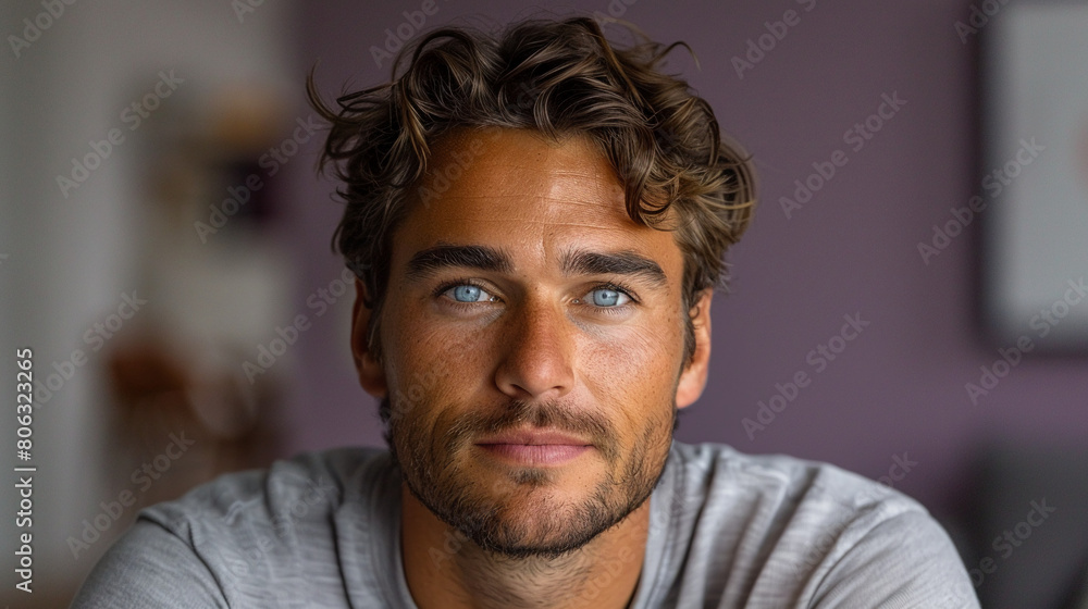 Professional studio photo portrait of a attractive handsome man, beautiful guy with beard, a person, with a pronounced emotional expression, widescreen 16:9