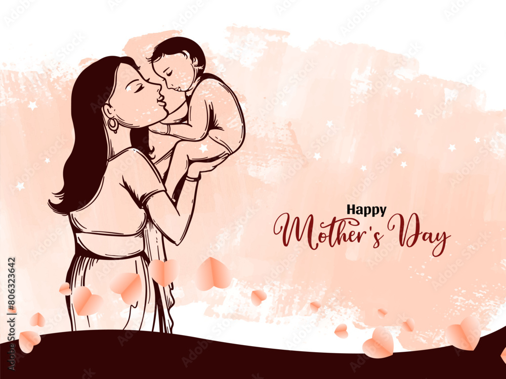 Happy Mother's day card with mother and child design Happy Mother's day card with mother and child design