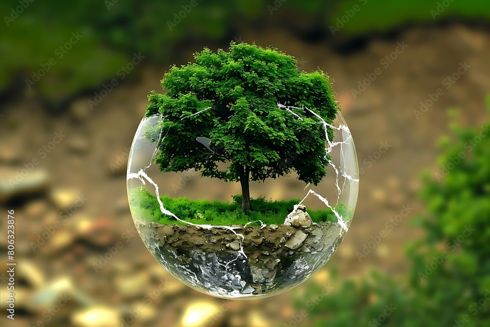 broken glass sphere with small tree inside, concept of life on earth and nature protection, environment day wallpaper broken glass sphere with small tree inside, concept of life on earth and nature protection, environment day wallpaper