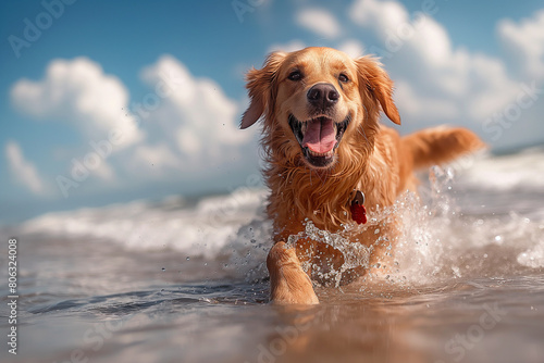 Wallpaper Mural Happy dog swimming in the sea at the beach Torontodigital.ca
