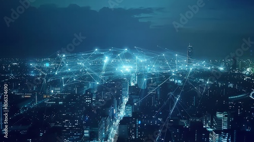 Global technology internet connection of cityscape concept photo