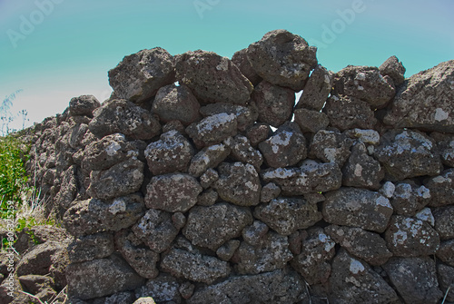 Close Up Of A Rock Wall Made With Volcanic Stones.