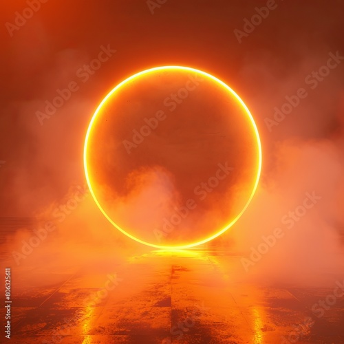 3d neon orange background in fog.