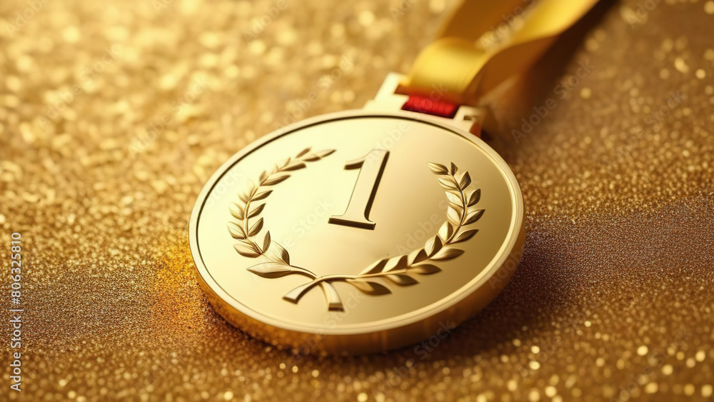 Gold medal on blurred shiny background, winner medal at olympiad or championship Gold medal on blurred shiny background, winner medal at olympiad or championship